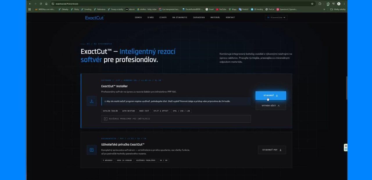 ExactCut tutoriál — Inštalácia programu